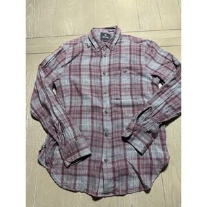 Snow‎ Peak Flannel Shirt Mens Medium Japan Red Plaid Long Sleeve Pockets